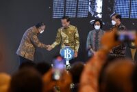 Presiden Jokowi meluncurkan KKP Domestik dan QRIS Antarnegara yang digelar di Gedung Thamrin, Bank Indonesia. (Dok. Biro Pers Sekretariat Presiden/Lukas )