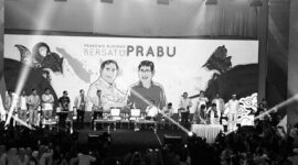 Ketua Umum Parta Gerindra Prabowo Subianto bersama Politikus PDIP Budiman Sudjatmiko di acara Deklarasi Prabowo-Budiman Bersatu (Prabu) di Marnia Convention Center, Semarang, Jawa Tengah, Jumat, 18 Agustus 2023. (Instagram.com/@prabowo)