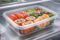 Visual yang segar bikin pelanggan makin lapar! 🍣🥗 Jangan biarkan sushi atau saladmu terlihat buram karena embun. Pakai wadah Trifinity High Clarity yang jernihnya juara.