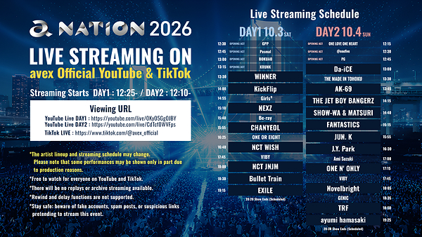 “a-nation 2026”, Salah Satu Festival Musik Terbesar Jepang, Siarkan Pertunjukan Secara Gratis di YouTube dan TikTok Avex